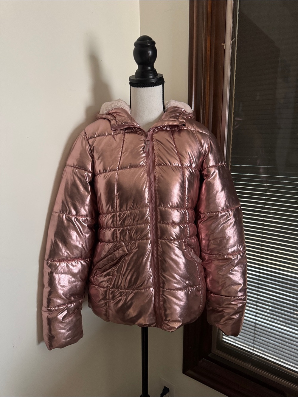 Wonder Nation | Metallic Pink Hooded Puffer Jacket Size 2XL/18 (big girl)
